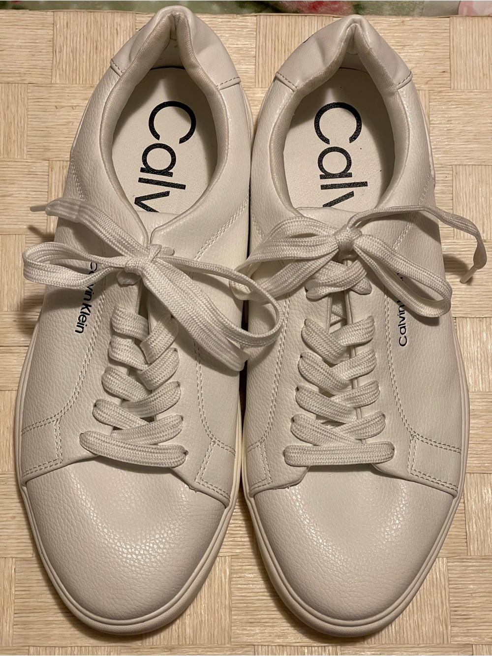 Calvin Klein Women's Off-White Leather Lace-Up Sneakers